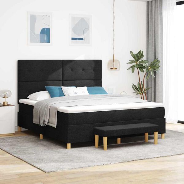 vidaXL Cama tipo Box Spring con colch&oacute;n Negro 180 x 200 cm tela