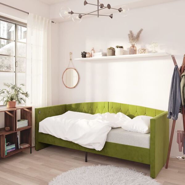 vidaXL Sof&aacute; cama con colch&oacute;n USB terciopelo verde claro 90x200 cm