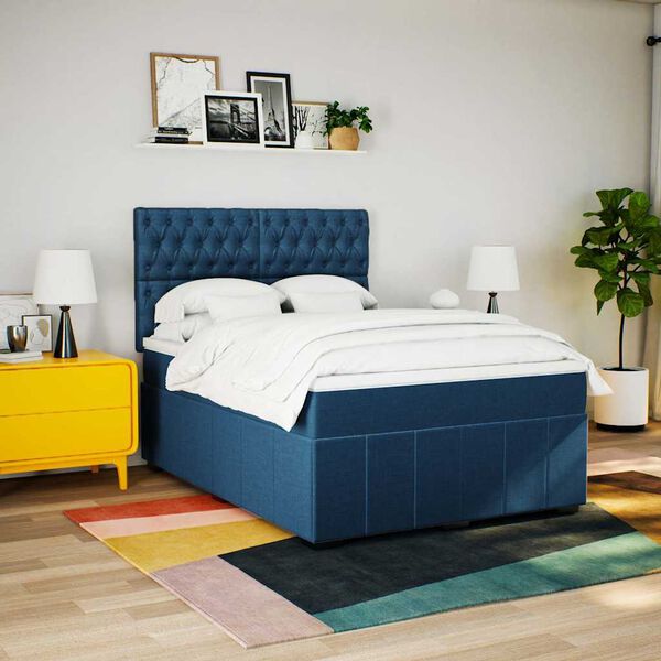 vidaXL Cama box spring con colch&oacute;n tela azul 140x190 cm
