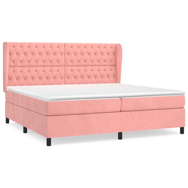 vidaXL Cama box spring con colch&oacute;n terciopelo rosa 200x200 cm