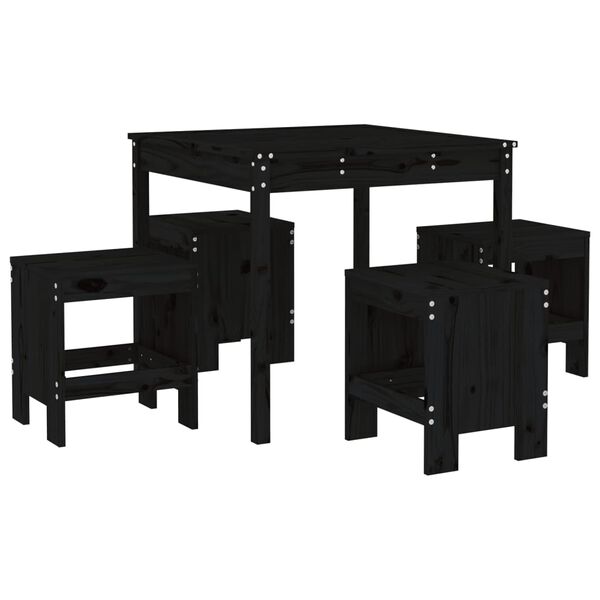 vidaXL Juego de comedor de jardín 5 piezas madera maciza pino negro