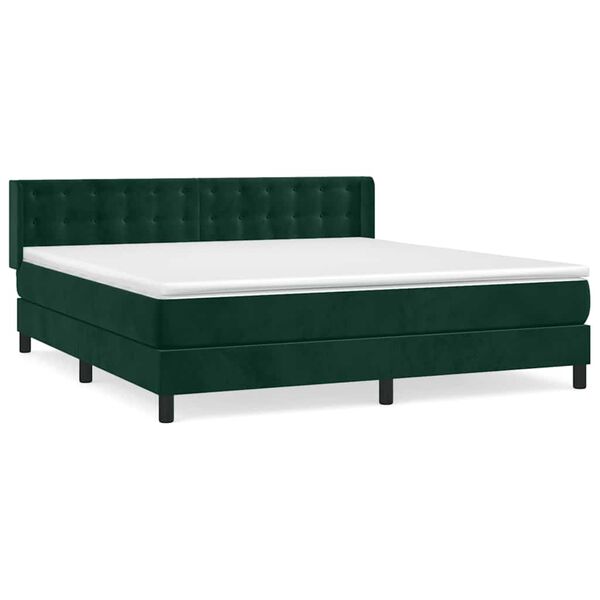 vidaXL Cama box spring con colch&oacute;n terciopelo verde oscuro 160x200 cm