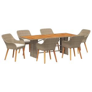 vidaXL Conjunto de Comedor de Jard&iacute;n 7 pcs Beige rat&aacute;n sint&eacute;tico