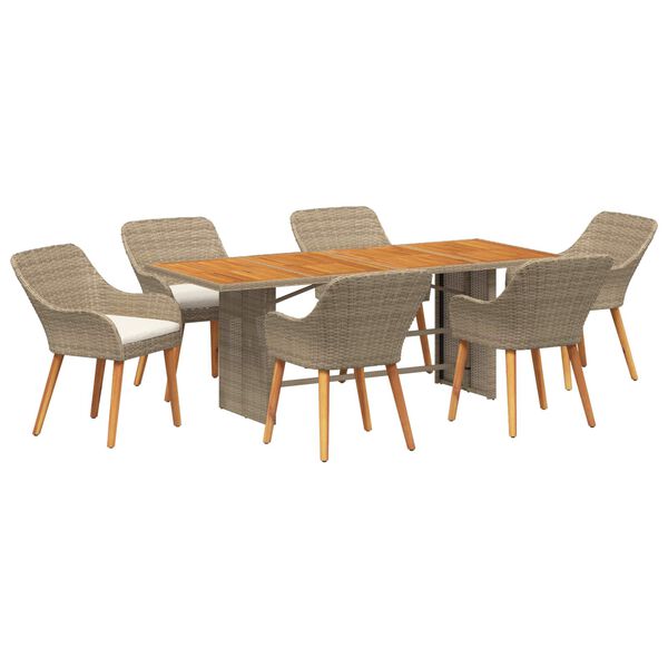 vidaXL Conjunto de Comedor de Jard&iacute;n 7 pcs Beige rat&aacute;n sint&eacute;tico