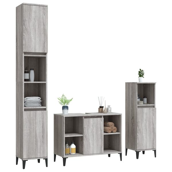 vidaXL Set de muebles de baño 3 pzas madera contrachapada gris sonoma