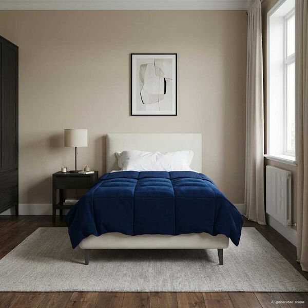 vidaXL Edred&oacute;n de Todo el A&ntilde;o Azul Oscuro 135 x 220 cm Microfibra