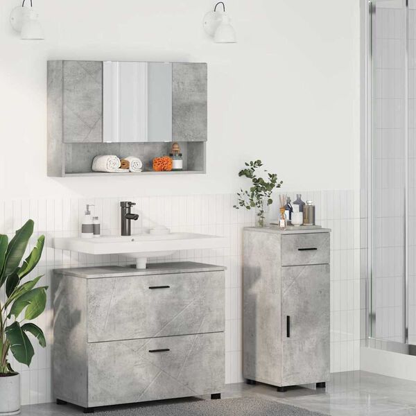 vidaXL Juego de muebles de ba&ntilde;o con caj&oacute;n 3 pcs Gris Concreto