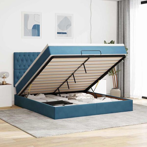 vidaXL Estructura de cama otomana colchones terciopelo azul oscuro