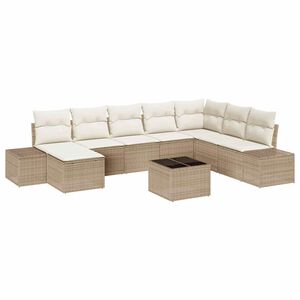 vidaXL Conjunto de sof&aacute; de jard&iacute;n 9 pcs Beige rat&aacute;n sint&eacute;tico