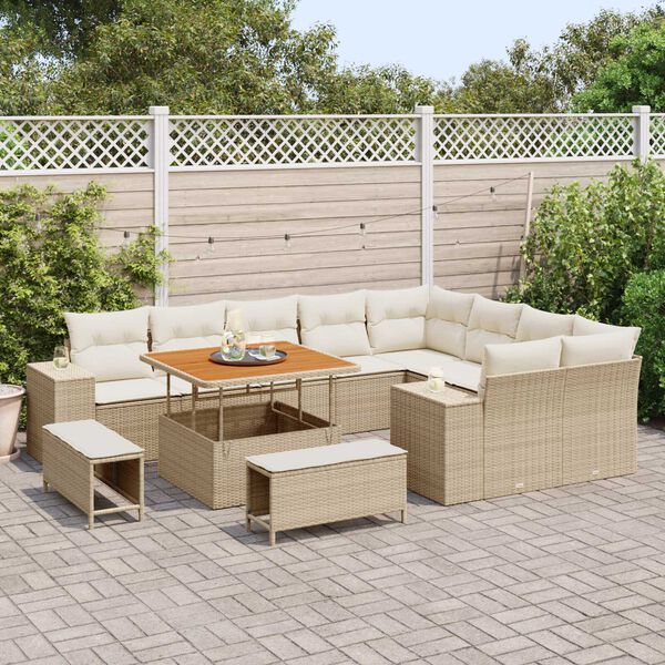 vidaXL Conjunto de sof&aacute; de jard&iacute;n con coj&iacute;n 12 pcs Beige y Crema