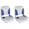 vidaXL 2x Asiento barco respaldo plegable coj&iacute;n azul blanco 41x36x48cm