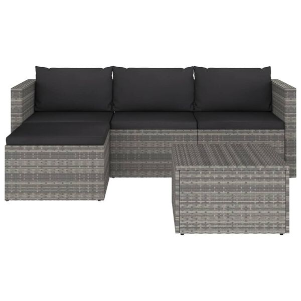 vidaXL Set de muebles de jard&iacute;n 3 pzas y cojines rat&aacute;n sint&eacute;tico gris
