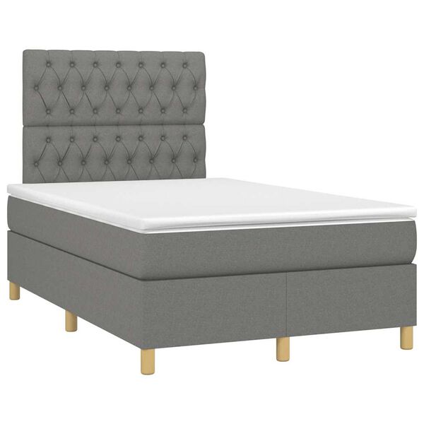 vidaXL Cama box spring con colch&oacute;n y LED tela marr&oacute;n oscuro 120x190 cm