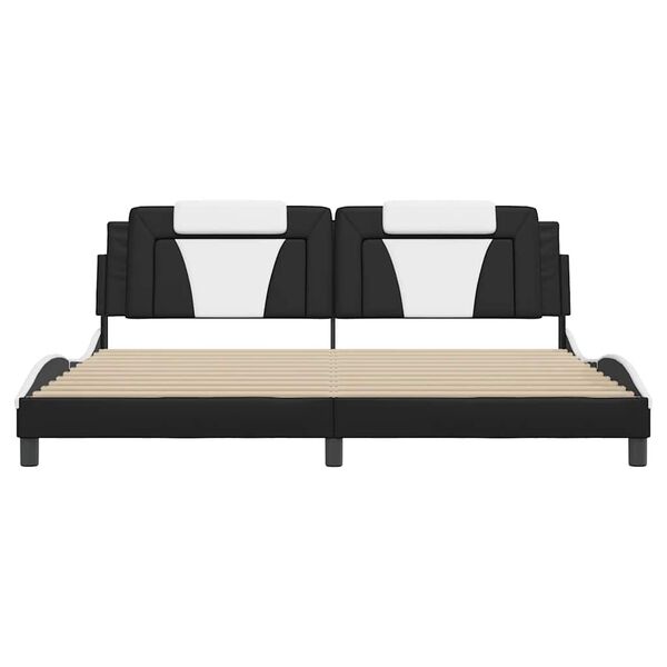 vidaXL Estructura de cama Viana sin colch&oacute;n cuero sint&eacute;tico negro blanco 200x200 cm