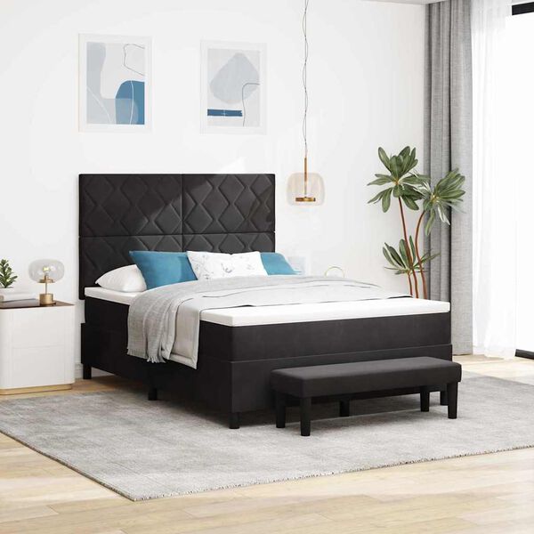 vidaXL Cama tipo Box Spring con colch&oacute;n Negro 140 x 200 cm Terciopelo