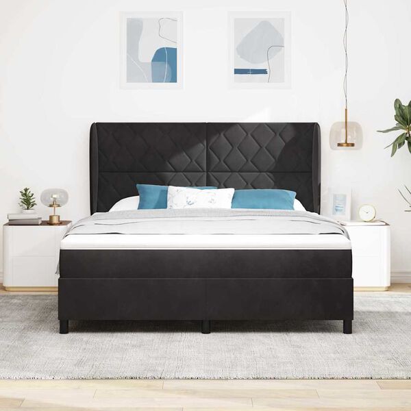 vidaXL Cama tipo Box Spring con colch&oacute;n Negro 200 x 180 cm Poli&eacute;ster
