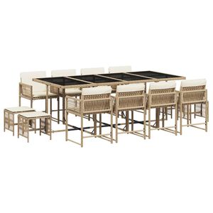 vidaXL Set comedor de jard&iacute;n con cojines 13 pzas rat&aacute;n sint&eacute;tico beige