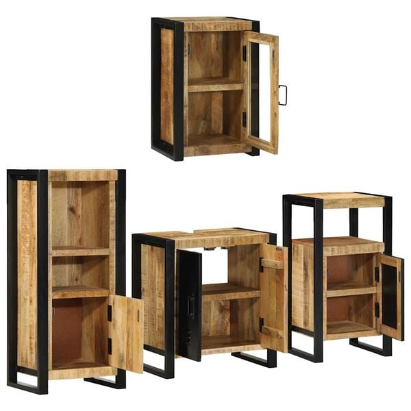 vidaXL Juego de muebles de ba&ntilde;o 4 pcs Marr&oacute;n Madera de mango s&oacute;lido
