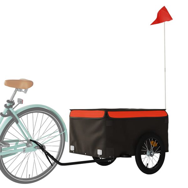 vidaXL Remolque para bicicleta hierro negro y naranja 45 kg