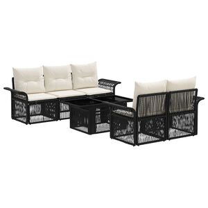 vidaXL Conjunto de sof&aacute;s de jard&iacute;n 6 uds. Negro y Blanco Crema