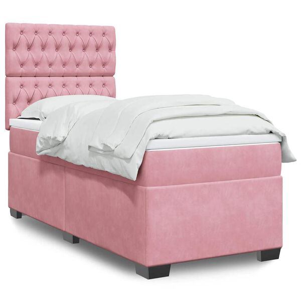 vidaXL Cama box spring con colch&oacute;n terciopelo rosa 80x200 cm