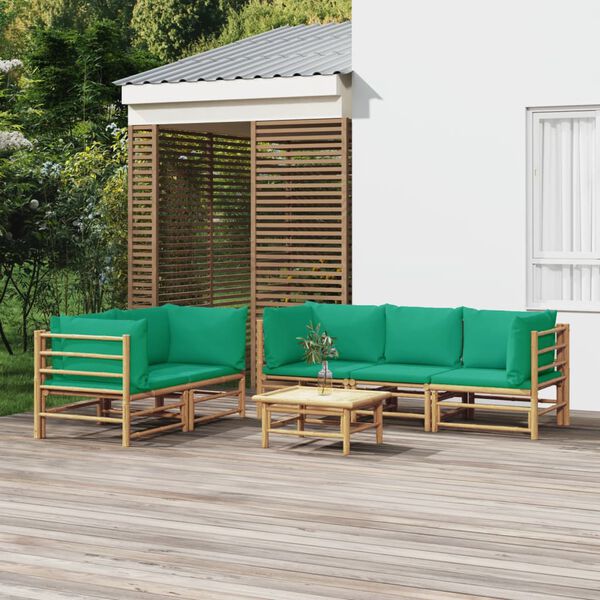 vidaXL Set de muebles de jard&iacute;n 6 piezas bamb&uacute; con cojines verde