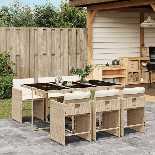 vidaXL Set comedor de jard&iacute;n 7 pzas con cojines rat&aacute;n sint&eacute;tico beige
