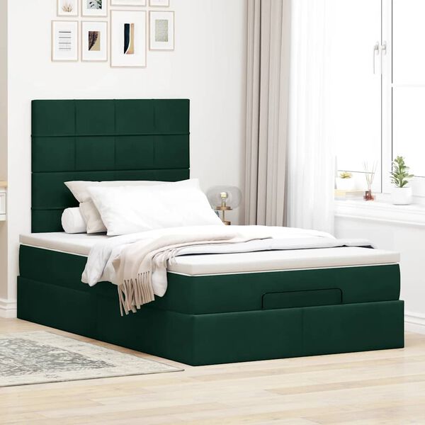 vidaXL Estructura de cama otomana colchones terciopelo verde oscuro