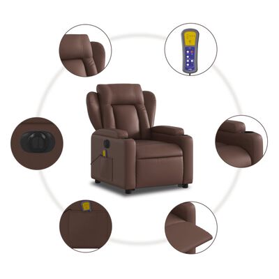 vidaXL Sillón de masaje elevable eléctrico cuero sintético marrón