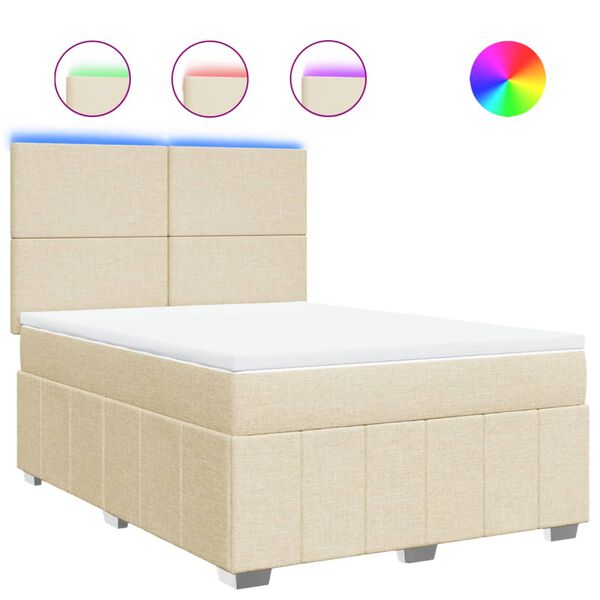 vidaXL Cama box spring con colch&oacute;n tela color crema 140x190 cm