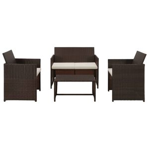 vidaXL Set muebles de jard&iacute;n 4 piezas y cojines rat&aacute;n sint&eacute;tico marr&oacute;n