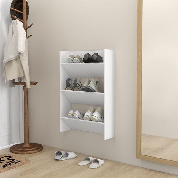 vidaXL Zapatero de pared madera contrachapada blanco 60x18x90 cm