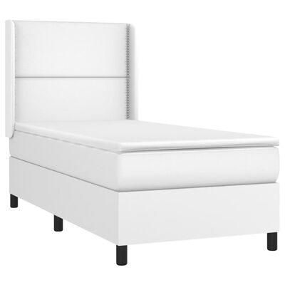 vidaXL Cama box spring y colchón LED cuero sintético blanco 90x200 cm