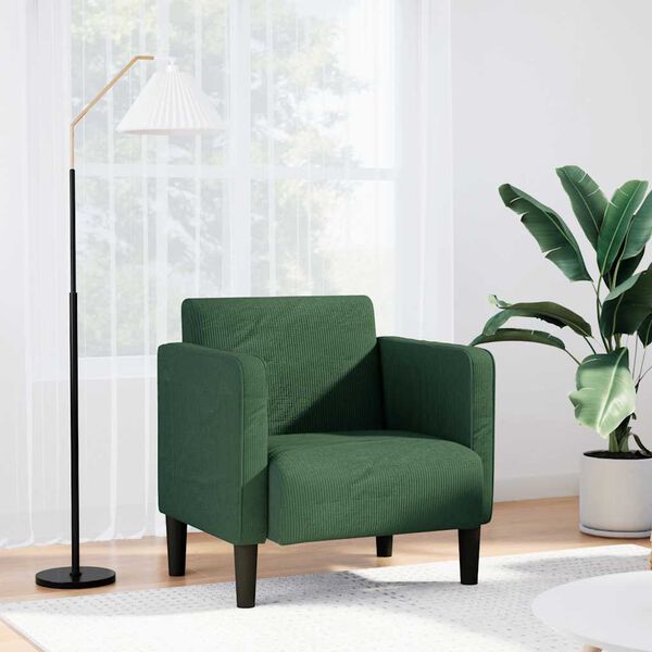 vidaXL Sill&oacute;n con reposabrazos verde oscuro 54 cm tejido de pana