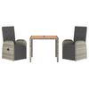 vidaXL Set comedor de jardín 3 piezas con cojines ratán sintético gris