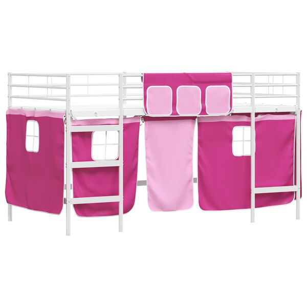 vidaXL Estructura de Cama Alta para Ni&ntilde;os con Cortinas y rosa