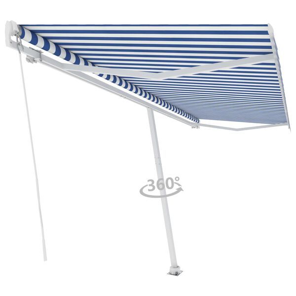 vidaXL Toldo de pie retr&aacute;ctil manual azul y blanco 500x350 cm