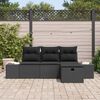 vidaXL Conjunto de sof&aacute; de jard&iacute;n con coj&iacute;n 4 pcs Negro Polirat&aacute;n