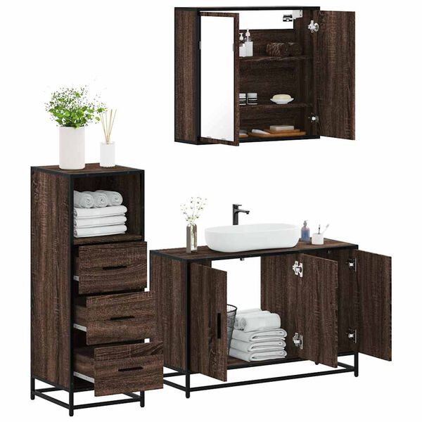 vidaXL Set de muebles ba&ntilde;o 3 pzas madera contrachapada roble marr&oacute;n
