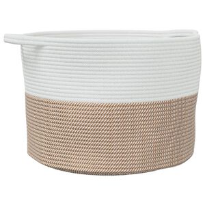 vidaXL Cesta para ropa sucia algod&oacute;n marr&oacute;n y blanco &Oslash;55x36 cm