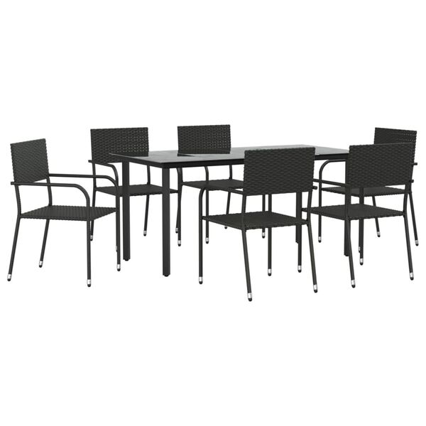 vidaXL Juego de comedor de jard&iacute;n 7 piezas rat&aacute;n sint&eacute;tico negro