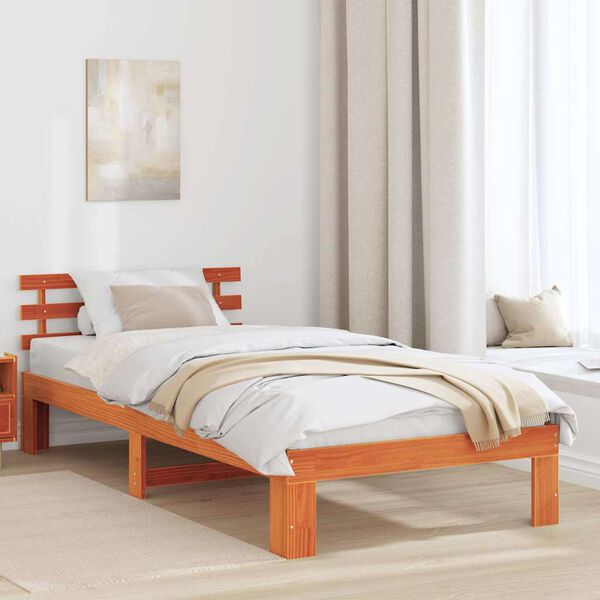 vidaXL Estructura de cama con cabecera Marr&oacute;n cera 80 x 200 cm
