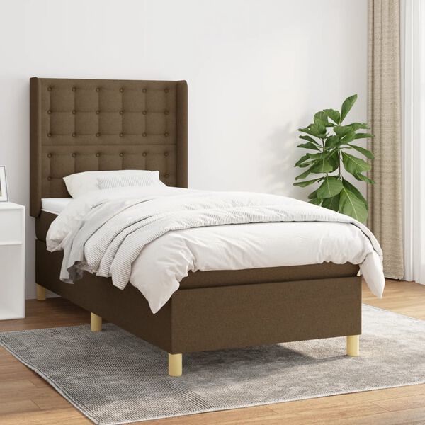 vidaXL Cama box spring con colch&oacute;n tela marr&oacute;n oscuro 100x200 cm