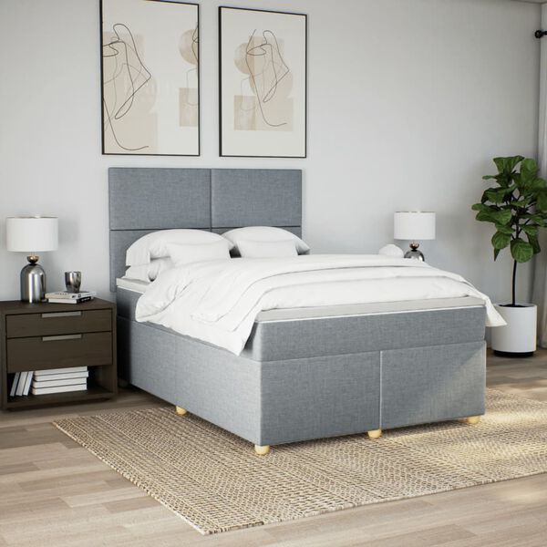 vidaXL Cama box spring con colch&oacute;n tela gris claro 140x200 cm