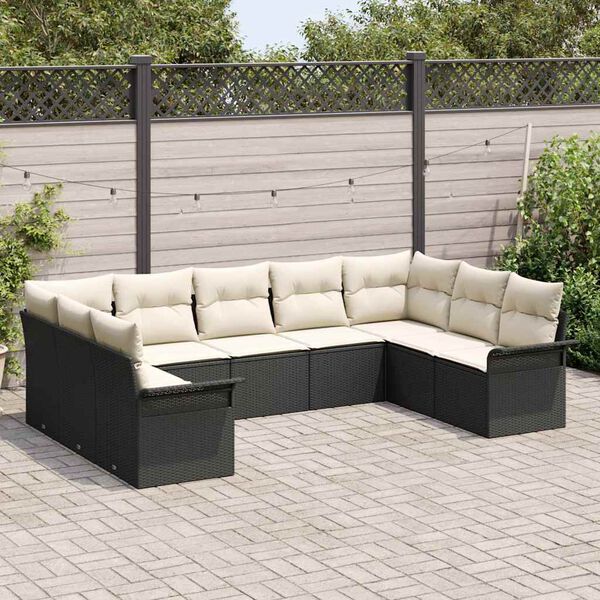 vidaXL Conjunto de sofá de jardín 9 pcs Negro ratán sintético