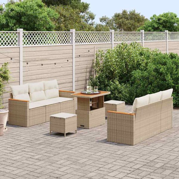 vidaXL Conjunto de sof&aacute;s de jard&iacute;n con coj&iacute;n 11 pcs Beige y Crema