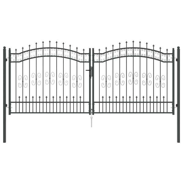 vidaXL Puerta de Cerca con Punta de Lanza Gris 305 x 125 cm Acero