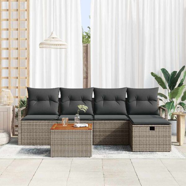 vidaXL Conjunto de sof&aacute;s de jard&iacute;n 6 pcs Gris rat&aacute;n sint&eacute;tico