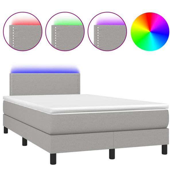vidaXL Cama box spring con colch&oacute;n y LED tela gris claro 120x190 cm