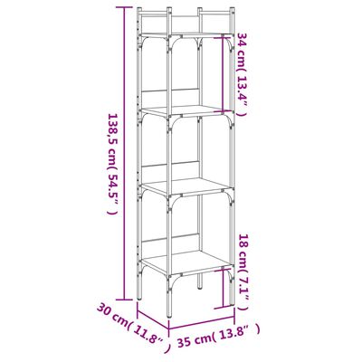 vidaXL Librería de 4 estantes madera ingeniería negro 35x30x138,5 cm